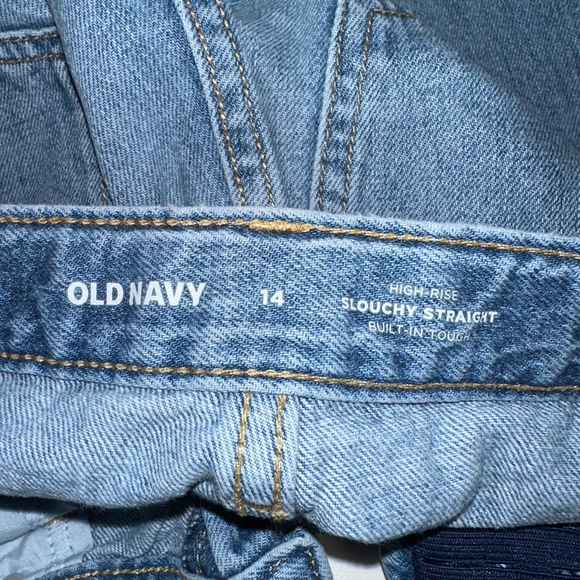 Old Navy Blue High-Rise Slouchy Straight Jeans Size 14 Girls - Picture 6 of 13